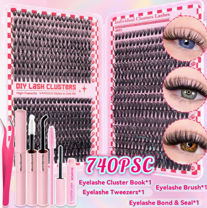 False Eyelash Extension Kit with Bond & Seal – Up to 740 Lashes Included